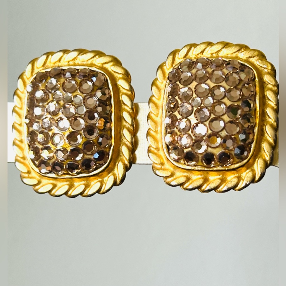 Richard Kerr Gold Swarovski Crystals Earrings 1980s EUC